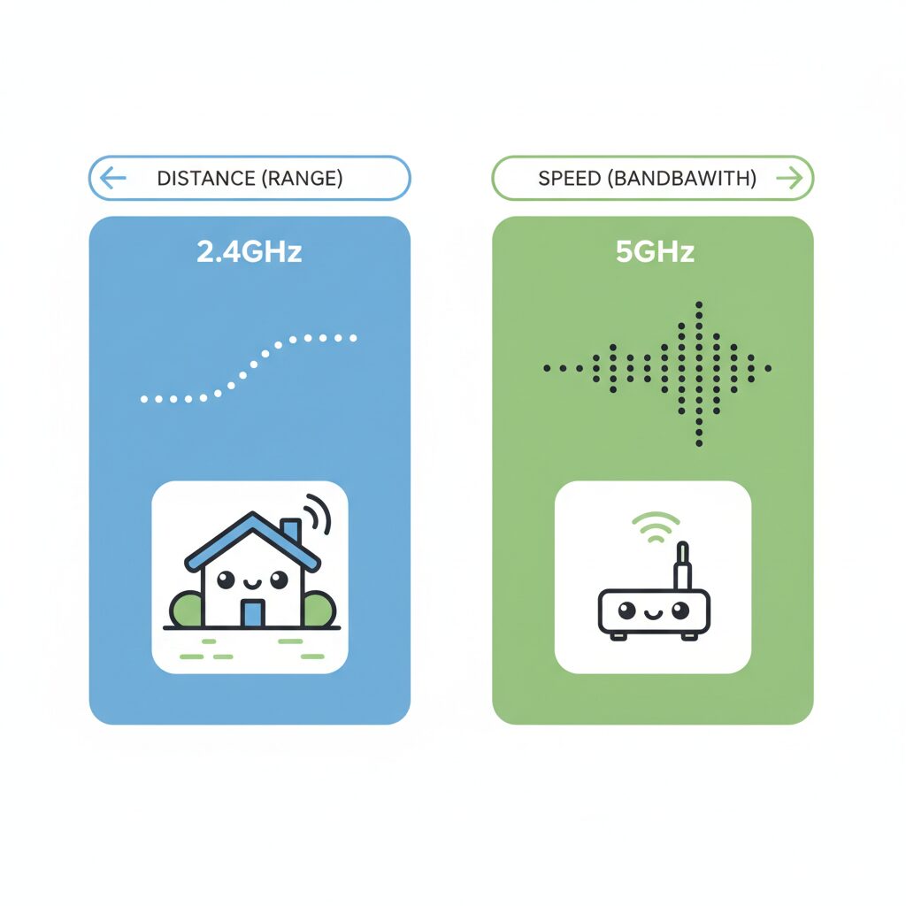 2.4GHzと5GHzの違いを比較するイメージ画像