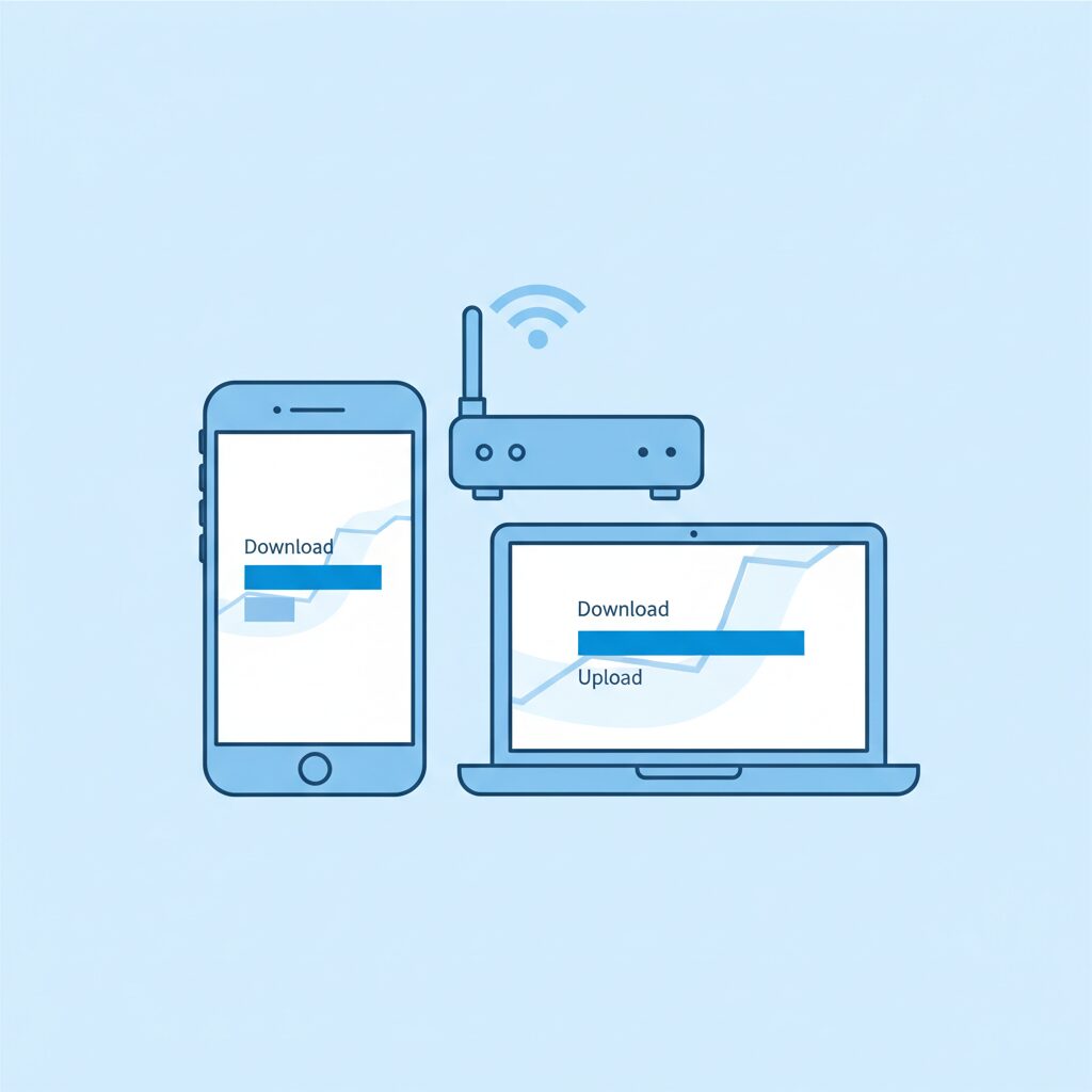 スマートフォンとPCでWi-Fi速度測定を行う様子のイメージ