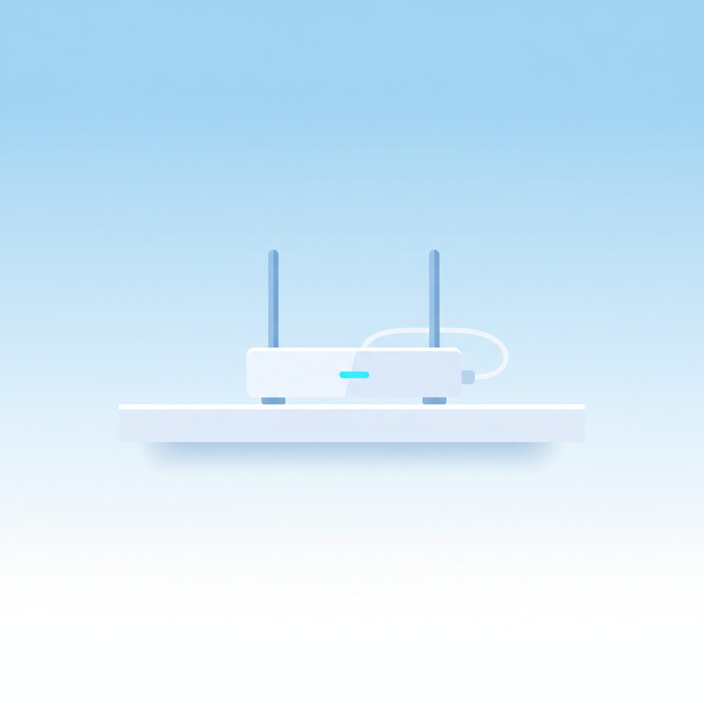 白い棚に置かれたWi-Fiルーターのイラスト